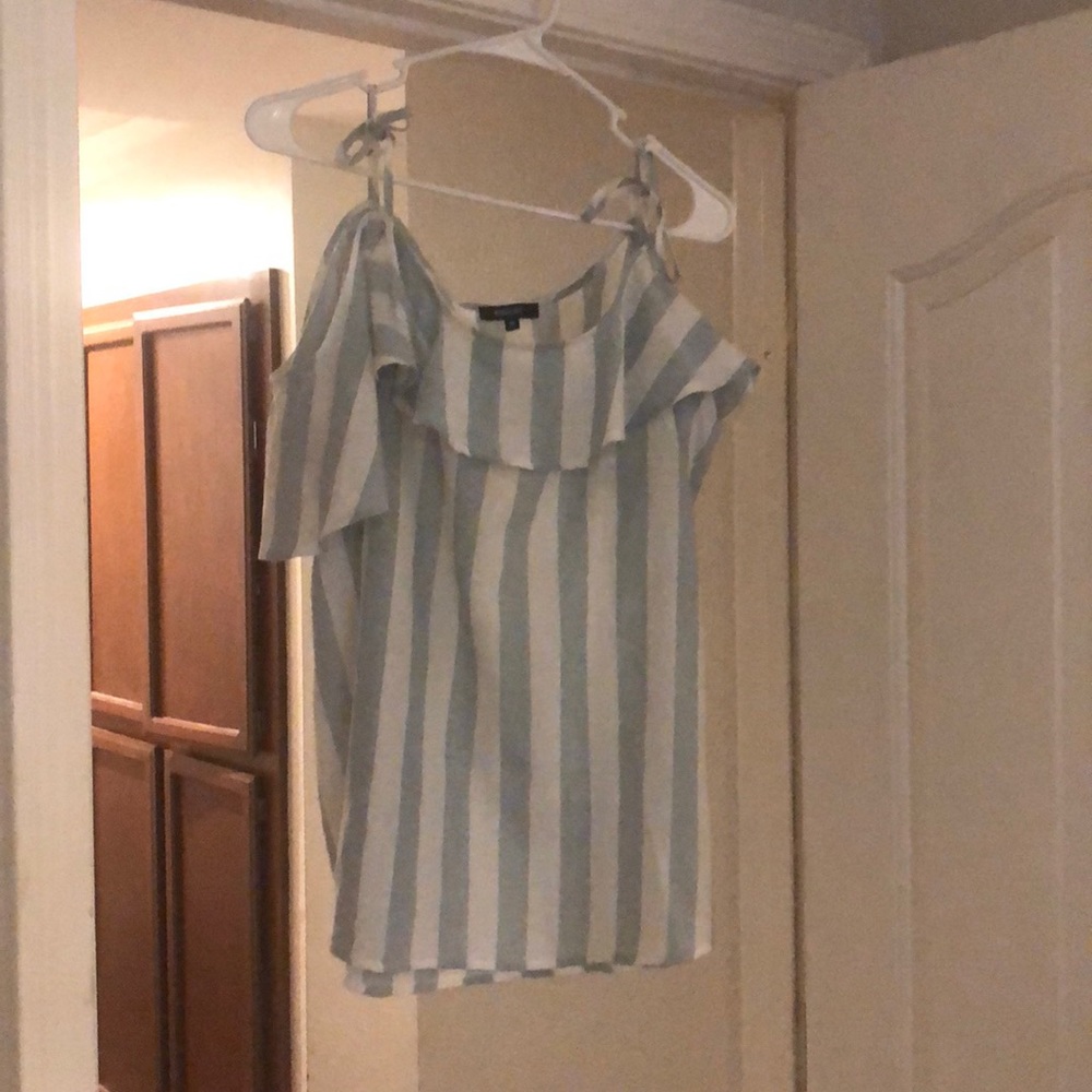 Blue & white shoulder top
